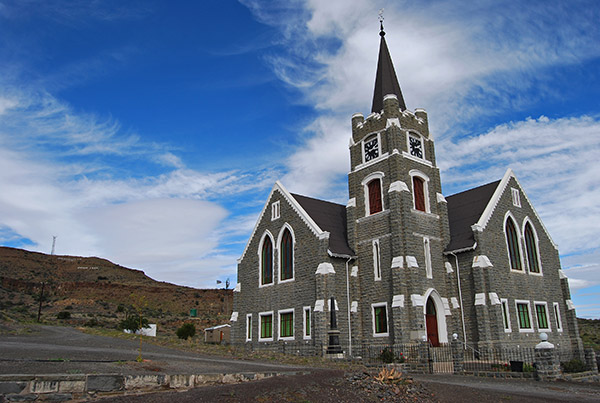 The Merweville Dutch Reformed Church stands sentinel over the village on the slopes of Letterkop