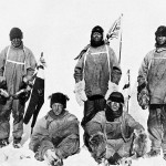 Captain Oates (standing on right) pictured at the South Pole with Robert Falcon Scott